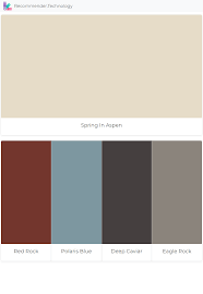 Behr submarine gray + behr off white (house) + behr navajo white (trim) + behr dusty gold (trim) from: Spring In Aspen Red Rock Polaris Blue Deep Caviar Eagle Rock Exterior Paint Colors Paint Colors Benjamin Moore Paint Color Palettes