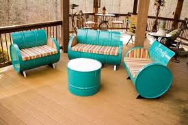Drum Works Furniture Collection Of Recycled Furnishings Is Fabricated Using Dumped 55 Gallon Steel Drums Backyard Furniture Barrel Furniture Recycled Furniture
