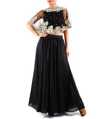 Black Boat Neck Crop Top Lehenga Mustard Black Silk Crop Top Lehenga Set With Cape I Am Design Pratik Priyanka 680 With Images Skirt Outfits Modest Indian Outfits Lehenga Designs