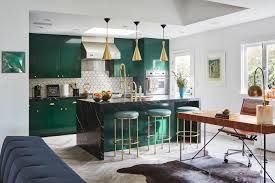 The Emerald Green Kitchen With Brass Fixtures And Detailing Green Kitchen Cabinets Green Kitchen Decor Interior Design Kitchen