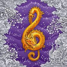 Music Note, Treble Clef Dragon, Gold and Purple by PutridusCor