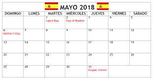 May 2018 Spain Calendar With Holidays Calendar Printables Calendar Printable Calendar Template