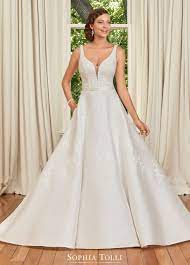 Simple Mikado A Line Wedding Gown With Pockets Sophia Tolli Wedding Dresses Destination Wedding Dress Outdoor Wedding Dress