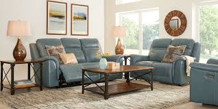 Barcaccia Blue Leather 3 Pc Living Room Rooms To Go Living Room Sets Furniture Living Room Leather Power Reclining Sofa