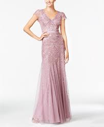 Adrianna Papell Cap Sleeve Beaded Embellished Gown Dusty Rose Embellished Gown Pretty Dresses Ball Gown Dresses