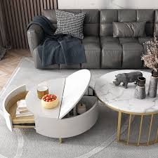 Modern White Walnut White Round Coffee Table With Storage Wood Rotating Marble Nesting Coffee Table In Rose Gold Set Of 2 In 2020 Nesting Coffee Tables Coffee Table Gold Nesting Coffee Table
