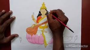 Basant panchami (sarswati jayanti) or auspicious muhurta as required, activities for saraswati puja: Saraswati Puja Drawing How To Draw Goddess Saraswati Basanta Panchami Youtube
