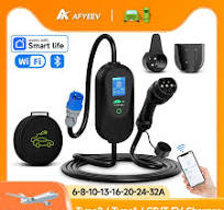 AFYEEV pengisi daya kendaraan listrik, Charger portabel GB/T tipe 2KW 32A  7.2KW tipe 2 kontrol aplikasi WiFi Bluetooth