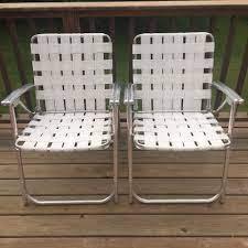 Lightweight yet sturdy aluminum frame. Lot 2 Vintage Aluminum Frame Woven Webbed Folding Metal Lawn Chairs White Metal Lawn Chairs Lawn Chairs Chair
