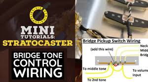One wire will essentially connect the two tone pots together while the other end will get grounded to the back or the side of the pot. Strat Wiring Mods Bridge Tone Control Wiring Youtube