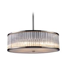 The textured glass drum chandelier features a frosted granite, ivory wisp, frosted rimelight, or strata glass shade with a bottom glass diffuser and a satin nickel, oil rubbed bronze, gunmetal. Modern Drum Pendant Light With Clear Glass In Polished Nickel Finish 10129 5 Destination Lighting