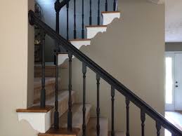Black And White Stair Railing I Just Painted The Banister And Spindles Flat Black And The Trim High Gloss White Staircase Remodel Black Banister Black Carpet Living Room