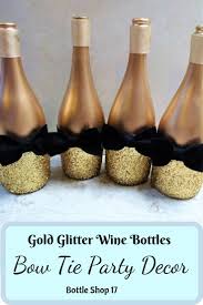 Gold Glitter Wine Bottle Decor With Bow Ties Wedding Table Etsy Bottles Decoration Wedding Table Runners Gold Glitter Wine Bottles