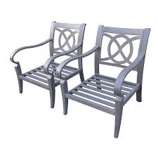Shop Allen Roth Set Of 2 Newstead Gray Textured Aluminum Slat Seat Patio Chairs At Lowes Com Patio Chairs Outdoor Chairs Backyard Living
