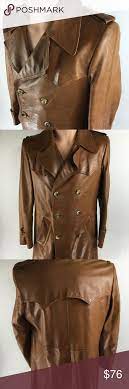 Cortefiel Men S Brown Leather Vintage Trench Coat Clothes Design Fashion Colorful Coat