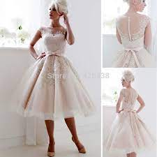 Popular Champagne Tea Length Wedding Dresses Buy Cheap Champagne Tea Length Wedding Dresses Lot Tea Length Wedding Dress Short Wedding Dress 1950 Wedding Dress