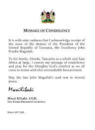 Retired president mwai kibaki on tuesday mourned his predecessor daniel arap moi, praising kenya's second president for. Oliver Mathenge On Twitter Former President Mwai Kibaki S Message Of Condolence To Tanzania Following The Death Of President John Pombe Magufuli Https T Co Dowozar3yk