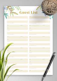 Wedding guest list printable 35 beautiful wedding guest list itinerary templates. Download Printable Wedding Guest List With Botanical Pattern Pdf