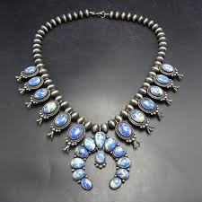 Grand ERNEST ROY BEGAY Navajo Azurite Sterling Silver Squash Bottom Necklace