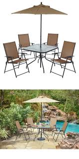 6 Piece Outdoor Folding Patio Set With Table 4 Chairs Umbrella And Built In Base In 2020 Patio Set Patio Outdoor Furniture Sets