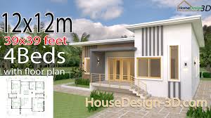 Welcome to home design 3d official page, the interior design app! House Design 3d 12x12 Meter 39x39 Feet 4 Bedrooms Shed Roof House Design 3d