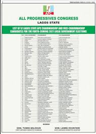 Released on 24 february 2019. Apc Lagos State On Twitter Full List Of Lagos State Apc Apc Lagos Chairmanship And Vice Chairman Candidates For The Forth Coming 2021 Local Government Elections Https T Co P5j4dj2qk2 Twitter