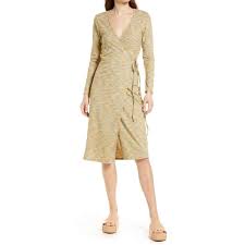 New LISA SAYS GAH Lucille Long Sleeve Wrap Midi Dress in Flame Women's Size  XS