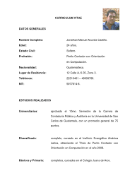 Aquí tienes un currículum vitae modelo básico. Curriculum Vitae Jonathan Manuel Azurdia Castillo Pdf Contador Guatemala