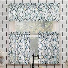 Black and white valances on gray walls. Barker Geometric Semi Sheer Rod Pocket Kitchen Curtain Valance And Tiers Set Blue Gray No 918 Target