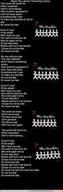 Three Days Grace Never Too Late Three Days Grace Great Song Lyrics Heavy Metal Quote