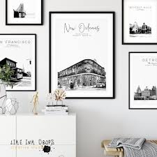 New Orleans Wall Art Decor Minimalist Lousiana Cityscape Etsy In 2021 French Wall Art Wall Art Decor Travel Wall Art