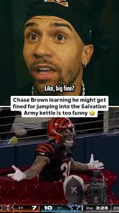 Chase Brown was shocked to hear that he may be fined for his Salvation Army  kettle celebration 😅, (🎥: Ben_Baby