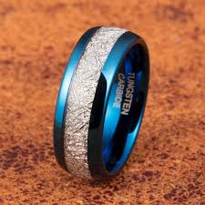 Black And Blue Titanium Wedding Band Tusen Jewelry 8mm Mens Wedding Band Dark Blue Plated Imitated Meteorite Inlayed Tungsten Ring 8mm Mens Wedding Band Mens Wedding Bands Wedding Bands
