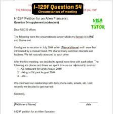 The business owner hand wrote a letter that was given to his secretary to key using word processing software. I 129f 54 Circumstances Of Meeting Visa Tutor