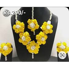 Paper Flowers Yellow Haldi Flower Necklace Set Rs 290 Set Silvery Creation Id 22502690648