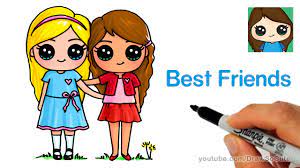 How To Draw Two Cute Girls Easy - Best Friends Forever - Youtube