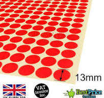 264 x 13mm Coloured DOT STICKERS Round Sticky Adhesive Spot ...