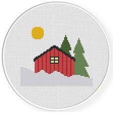Log cabin cross stitch patterns. Winter Cabin Cross Stitch Pattern Daily Cross Stitch
