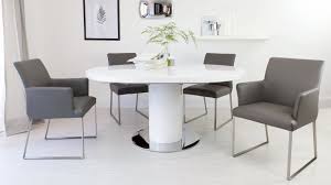 The wide collection comprises beautifully designed white round glass dining table that ensure users are comfortable and happy, always looking forward to their dining moments. Round White Gloss Extending Dining Table And Real Leather Dining Chairs Youtube