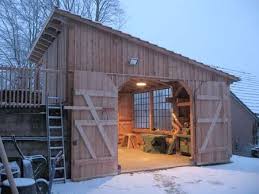 Half Timbered Garage And Wooden Workshop With Barn Doors Workshop Ideas Barn Doors Garage Halftimbered Garage Door Design Wooden Workshops Wooden Garage