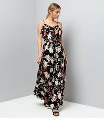 Black Floral Print Frill Trim Maxi Dress New Look Maxi Dress Dresses New Look Fashion