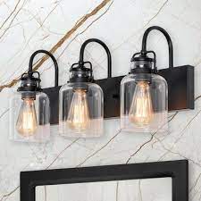 17 Stories Hickmon 3 Light Dimmable Vanity Light Finish Matte Black Vanity Lighting Farmhouse Vanity Lights Black Bathroom Light Fixtures