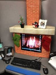 Make A Fireplace For Your Computer Monitor At Work Fun Christmas Decorations Office Christmas Decorations Cubicle Decor