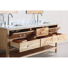 This 60'' double bathroom vanity helps your morning routine run smoothly, even if the toast is burnt and the kids are late for school. Design Element London 72 Double Bathroom Vanity Set With Open Bottom Oak Unique Bathroom Vanity Double Vanity Bathroom Double Sink Vanity
