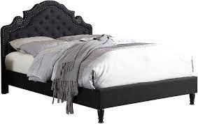 Cushioned upholstered bed frame and headboard. Amazon Com Homelife Premiere Classics 51 Tall Platform Bed With Cloth Headboard And Slats Queen Black Linen Furniture Decor