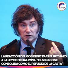 El presidente Javier Milei expresó su disconformidad con el desempeño de  los senadores nacionales en el tratamiento de la Ley de Ficha Limpia, que  fue rechazada este miércoles 7 de mayo. “Lamentable.
