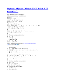 Check spelling or type a new query. Doc Operasi Aljabar Materi Smp Kelas Viii Semester 1 Soal Terbimbing Untuk Pemahaman Miladi Sholahuddin Academia Edu