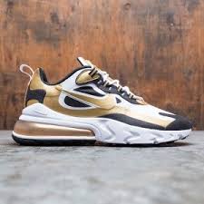 Nike Men Air Max 270 React White Metallic Gold Black In 2020 Metallic Gold And Black Air Max 270 Nike Men