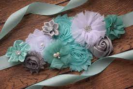 Aqua White Grey Sash Gray Sash Sash Flower Belt Maternity Etsy Baby Shower Sash Maternity Sash Baby Shower Corsage