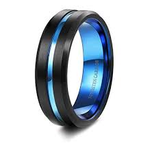 Black And Blue Ring Blue Wedding Band 8mm Tungsten Ring Brushed Black Ring Mens Etsy Blue Wedding Band Tungsten Wedding Bands Blue Tungsten Wedding Bands
